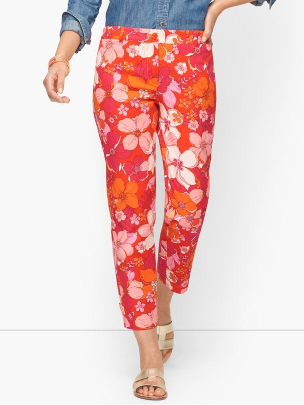 NWOT-Talbots Floral Capris in Pink, Orange and Red Size 16P - Picture 2 of 12
